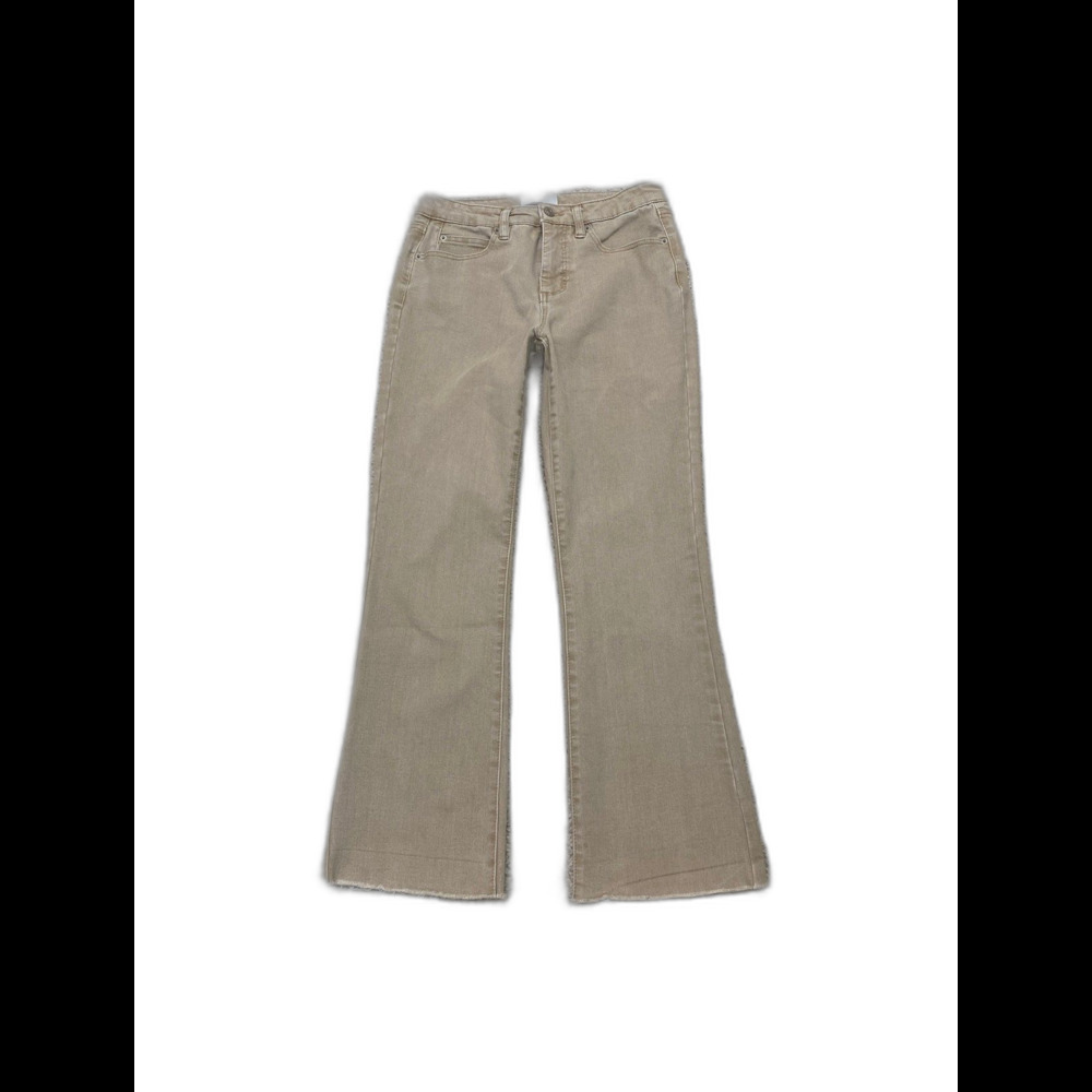 Oat New York High-Rise Boot Cut Ankle Stretch Jeans Raw Hem Taupe Beige Size 28